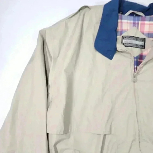 Members Only Mens Embroidered Logo Jacket Large Tan w/Plaid Lining Epaulets READ - Picture 12 of 16